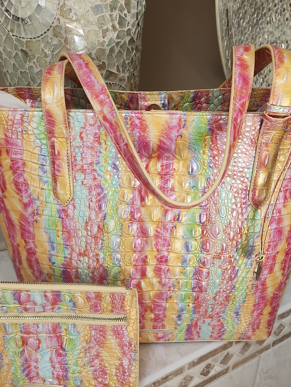 🩷💛 BRAHMIN Brooke YELLOW ASSORTED HANDBAG & WRISTLET 💛🩷